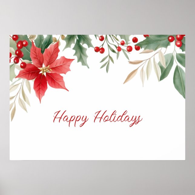 Red Poinsettia Christmas Holiday Poster (Front)