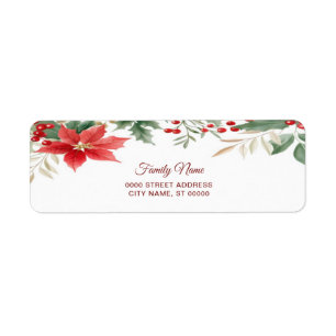 Red Poinsettia Christmas Holiday Return Address