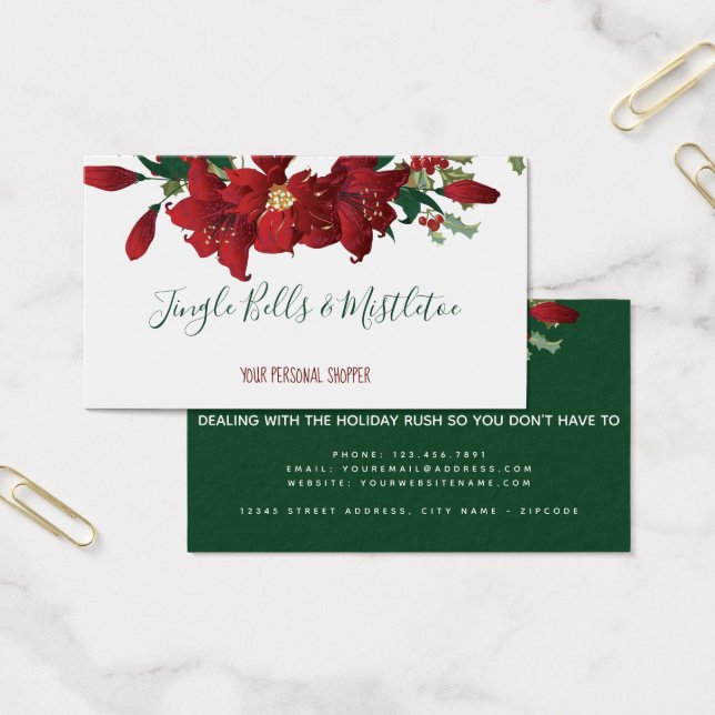 Red Poinsettia Christmas Holiday Shopper Business (Office)