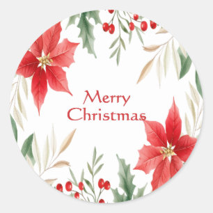 Red Poinsettia Christmas Holiday Sticker