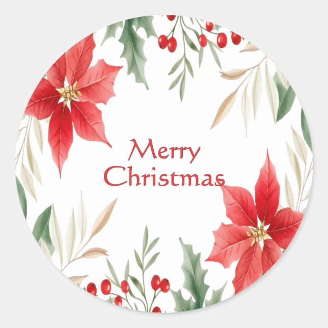 Red Poinsettia Christmas Holiday Sticker (Front)