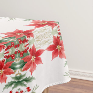 Red Poinsettia Christmas Holiday Tablecloth