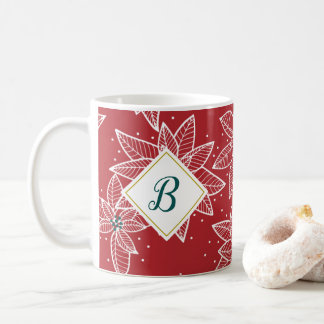 Red Poinsettia Christmas Initial Mug