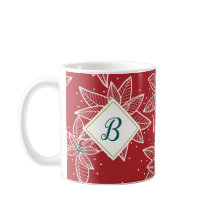 Red Poinsettia Christmas Initial Mug