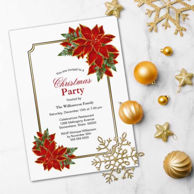 Red Poinsettia Christmas Party Invitation (Creator Uploaded)