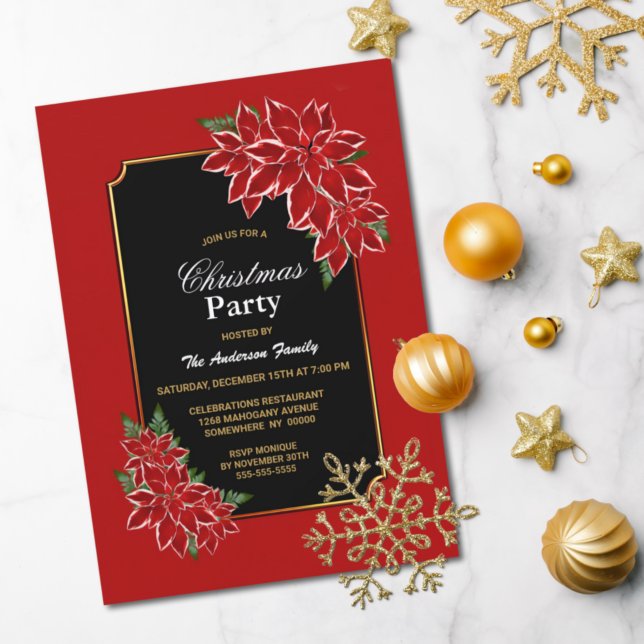 Red Poinsettia Christmas Party Invitation (Creator Uploaded)
