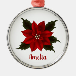 Red Poinsettia Christmas Personalized Metal Ornament
