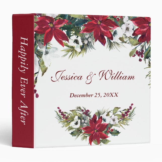 Red Poinsettia Christmas PHOTO Wedding Binder (Front/Spine)