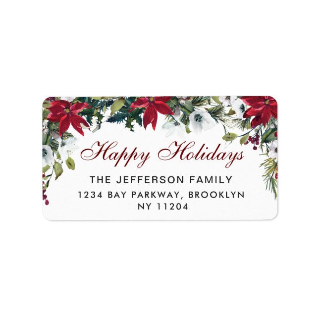 Red Poinsettia Christmas Return Address Label (Front)