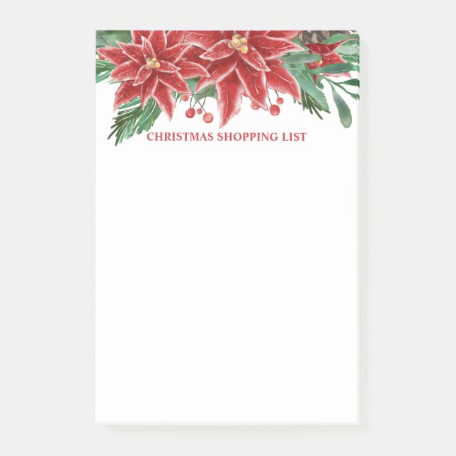 Red Poinsettia Christmas Shopping List Post-it Notes (Front)