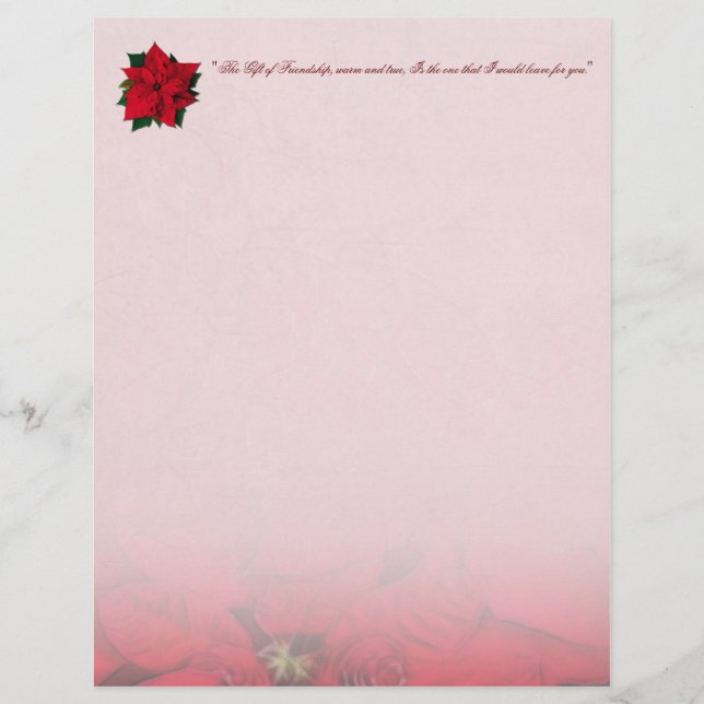 Red Poinsettia Christmas Stationery (Front)