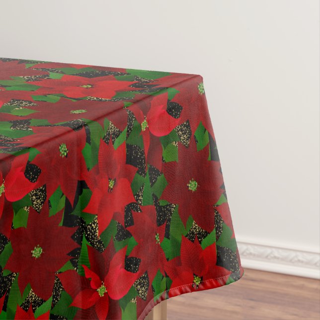 Red Poinsettia Christmas Tablecloth (In Situ)
