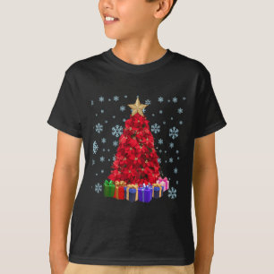 Red Poinsettia Christmas Tree Funny Xmas Matching T-Shirt