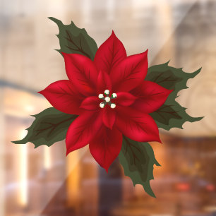 Red Poinsettia Christmas Vinyl Window Cling