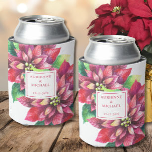 Red Poinsettia Christmas Wedding Can Cooler