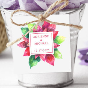 Red Poinsettia Christmas Wedding Favour Tags
