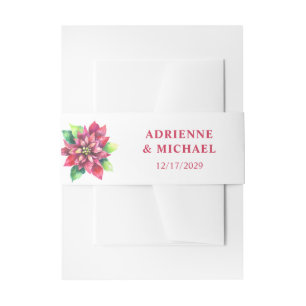 Red Poinsettia Christmas Wedding Invitation Belly Band
