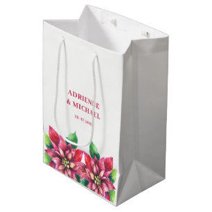Red Poinsettia Christmas Wedding  Medium Gift Bag