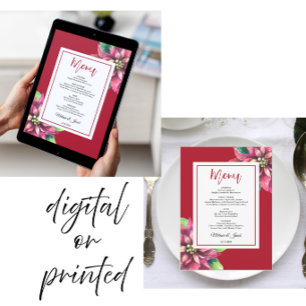 Red Poinsettia Christmas Wedding Menu Card 