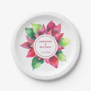 Red Poinsettia Christmas Wedding  Paper Plate