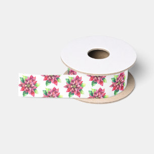Red Poinsettia Christmas Wedding  Satin Ribbon