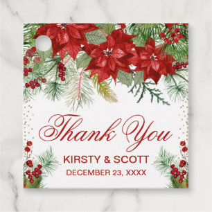 Red Poinsettia Christmas Wedding Thank You Favour Tags