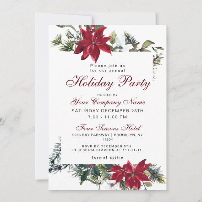 Red Poinsettia CORPORATE Christmas Holiday Party Invitation (Front)