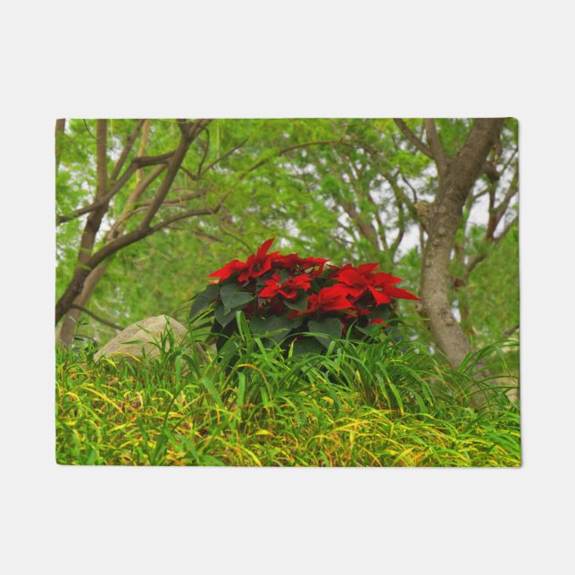 Red Poinsettia Doormat (Front)