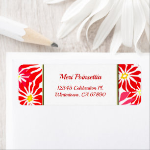 Red Poinsettia Editable Return Address Label