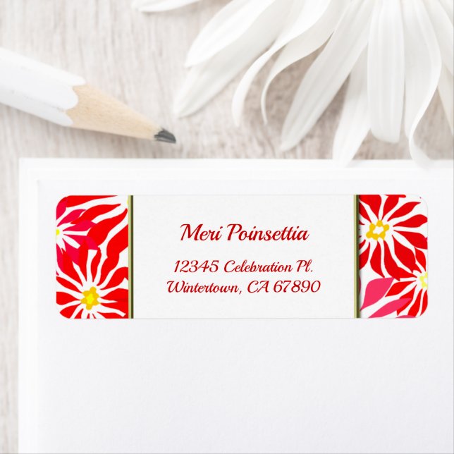 Red Poinsettia Editable Return Address Label (Insitu)