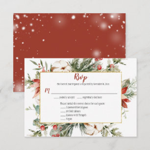 Red Poinsettia Evergreen Christmas Gold RSVP Card