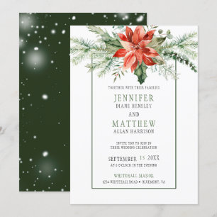 Red Poinsettia & Evergreens Garland Wedding   Invitation