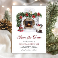 Red Poinsettia Fireplace Christmas Wedding