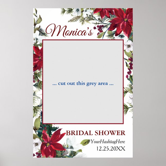 Red Poinsettia Floral  Bridal Shower Photo Prop Poster (Front)