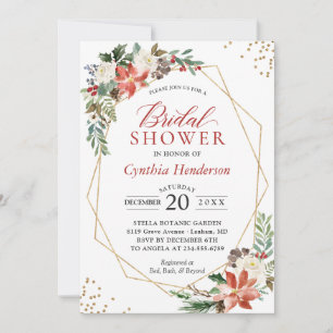 Red Poinsettia Floral Christmas Bridal Shower Invitation
