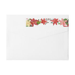 Red Poinsettia Floral Christmas Holiday Wrap Around Label