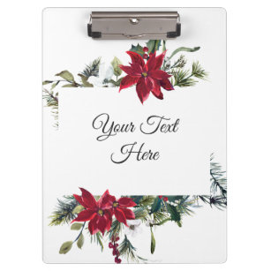 Red Poinsettia Floral Christmas Watercolor Clipboard