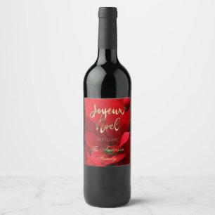 Red Poinsettia Floral French Christmas Joyeux Noël Wine Label