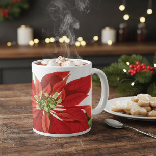 Red Poinsettia Floral Large Coffee Mug