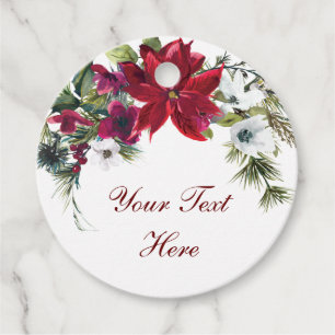 Red Poinsettia Floral Wedding Custom round Favour Tags