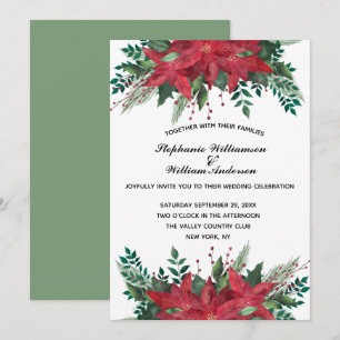 Red Poinsettia Floral Winter Christmas Wedding Invitation