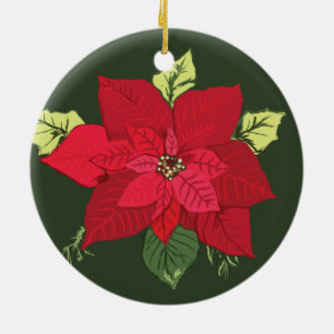 Red Poinsettia Flower Christmas Ceramic Ornament