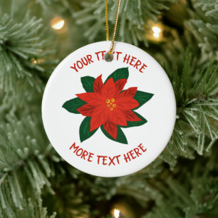Red Poinsettia flower personalized Christmas Ceramic Ornament