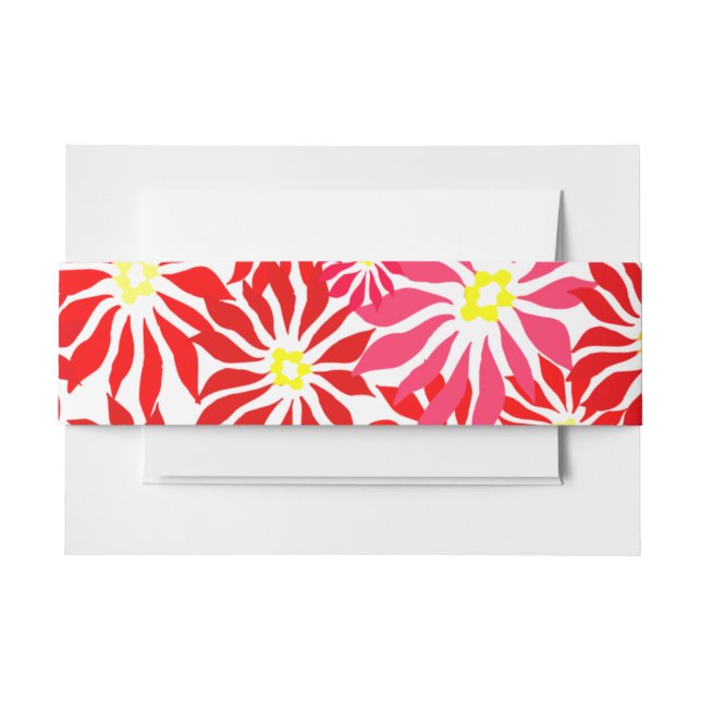 Red Poinsettia Flowers Invitation Belly Band (Front Example)