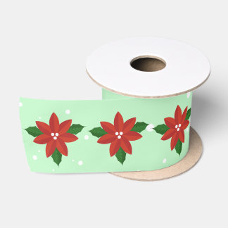 Red Poinsettia Flowers Ribbon Satin Ribbon