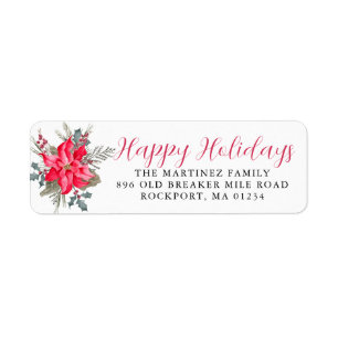 Red Poinsettia Happy Holidays Return Address