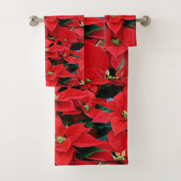 Red Poinsettia Holiday Bath Towel Set