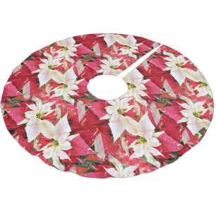 Red Poinsettia Holiday Brushed Polyester Tree Skirt