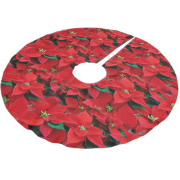 Red Poinsettia Holiday Brushed Polyester Tree Skirt