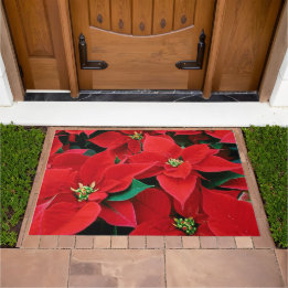 Red Poinsettia Holiday Doormat